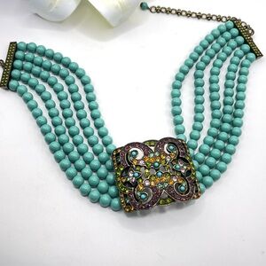 Vintage Retired Heidi Daus Multi-Strand Glass Bead and Swarovski Choker HTF EUC